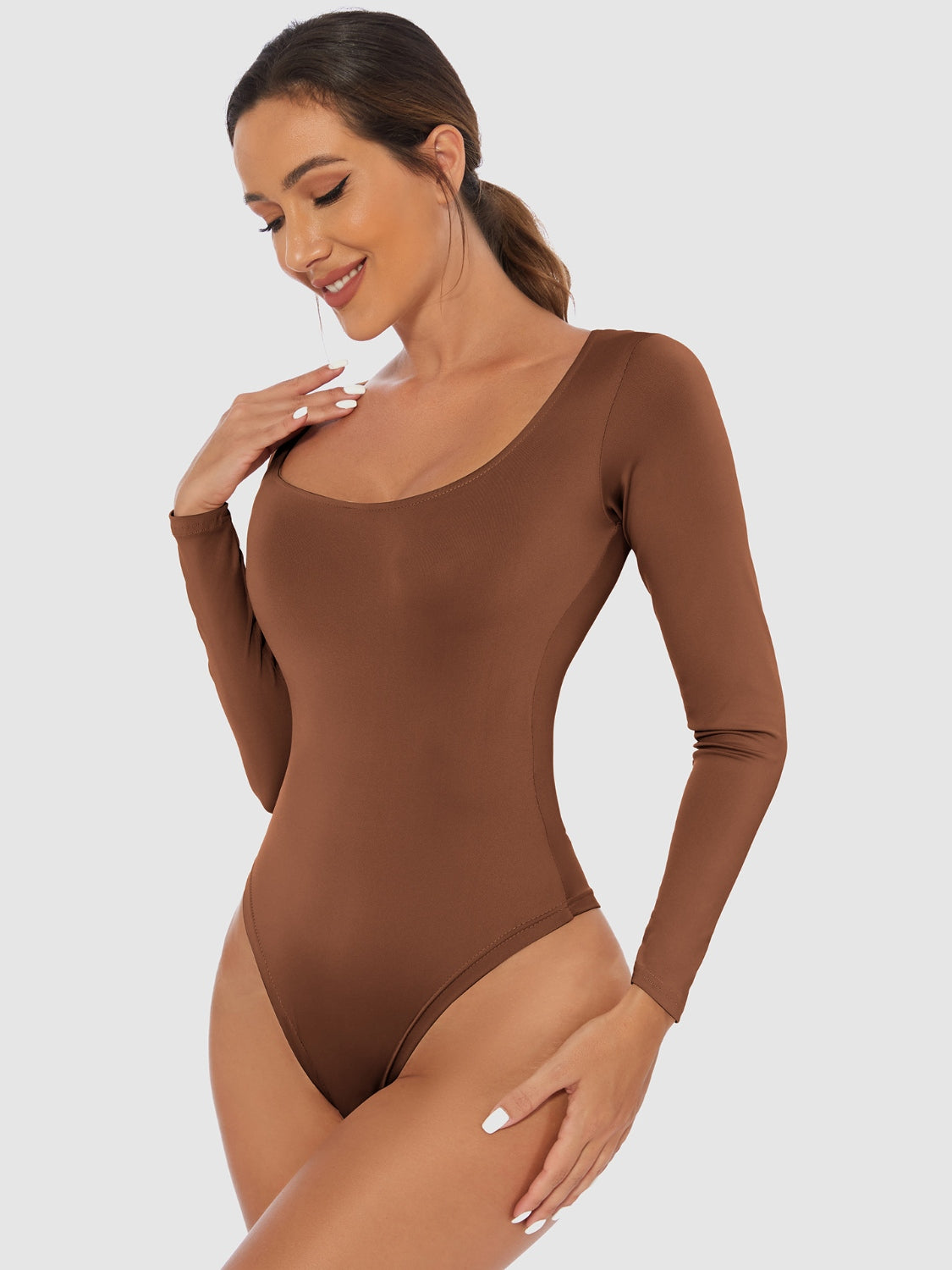 Full Size Scoop Neck Long Sleeve Bodysuit-Bella Boutique Collective