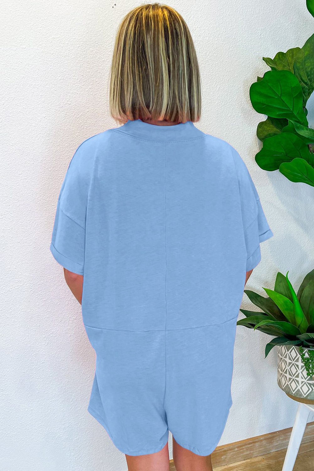 Myosotis Loose Half Sleeve V Neck Knit Romper-Bella Boutique Collective