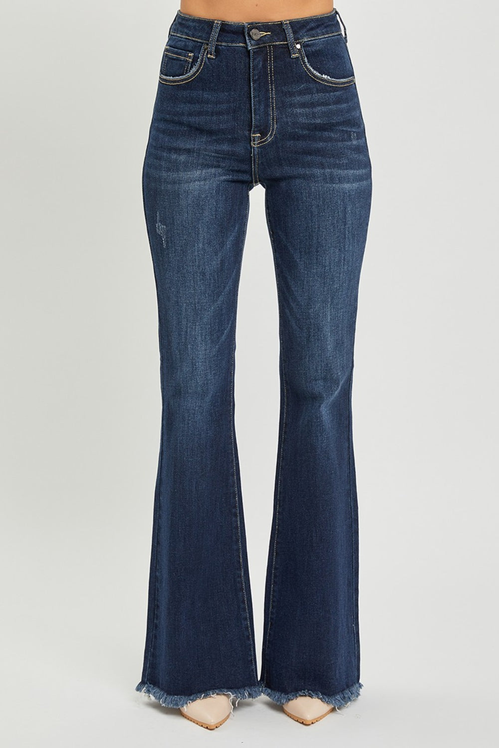 RISEN High Waist Raw Hem Flare Jeans-Bella Boutique Collective