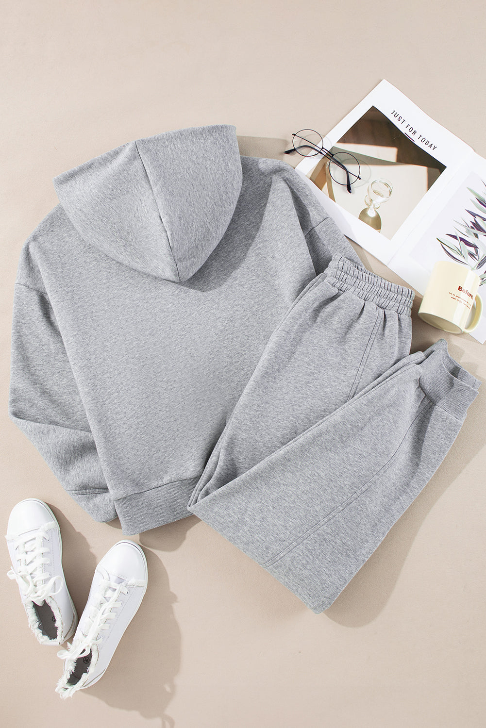 Gray Solid Exposed Seams Hoodie and Joggers Activewear Set-Bella Boutique Collective