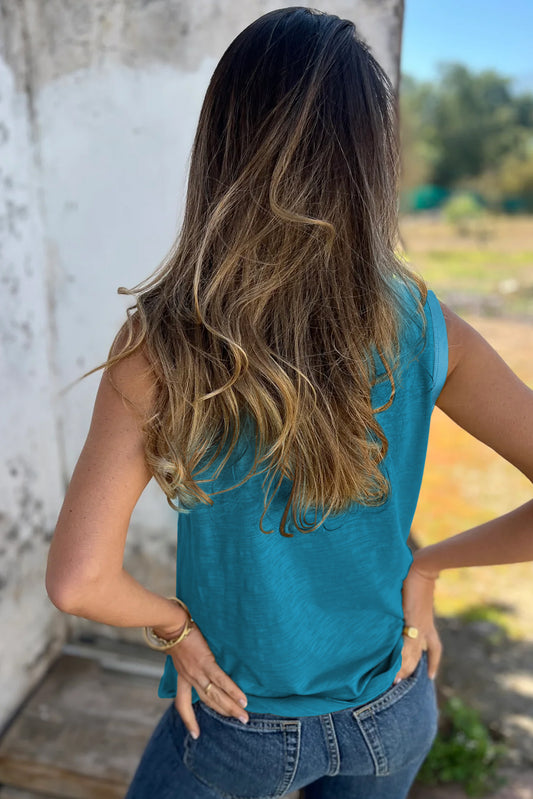 Peacock Blue Scoop Neck Tank Top-Bella Boutique Collective