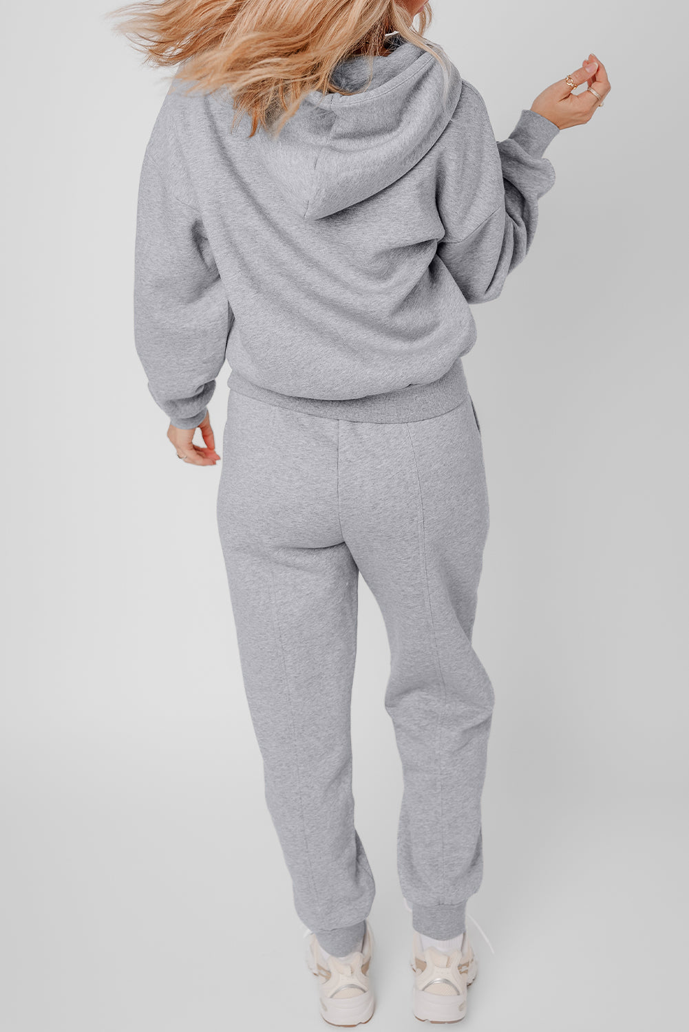 Gray Solid Exposed Seams Hoodie and Joggers Activewear Set-Bella Boutique Collective