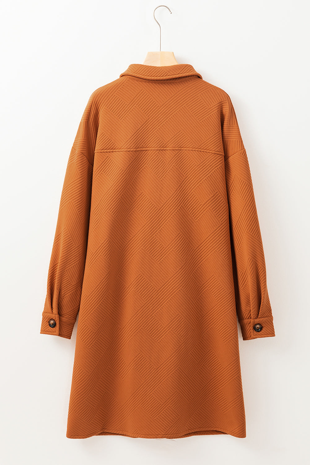 Gold Flame Textured Collared Drop Shoulder Buttoned Front Duster Coat-Bella Boutique Collective