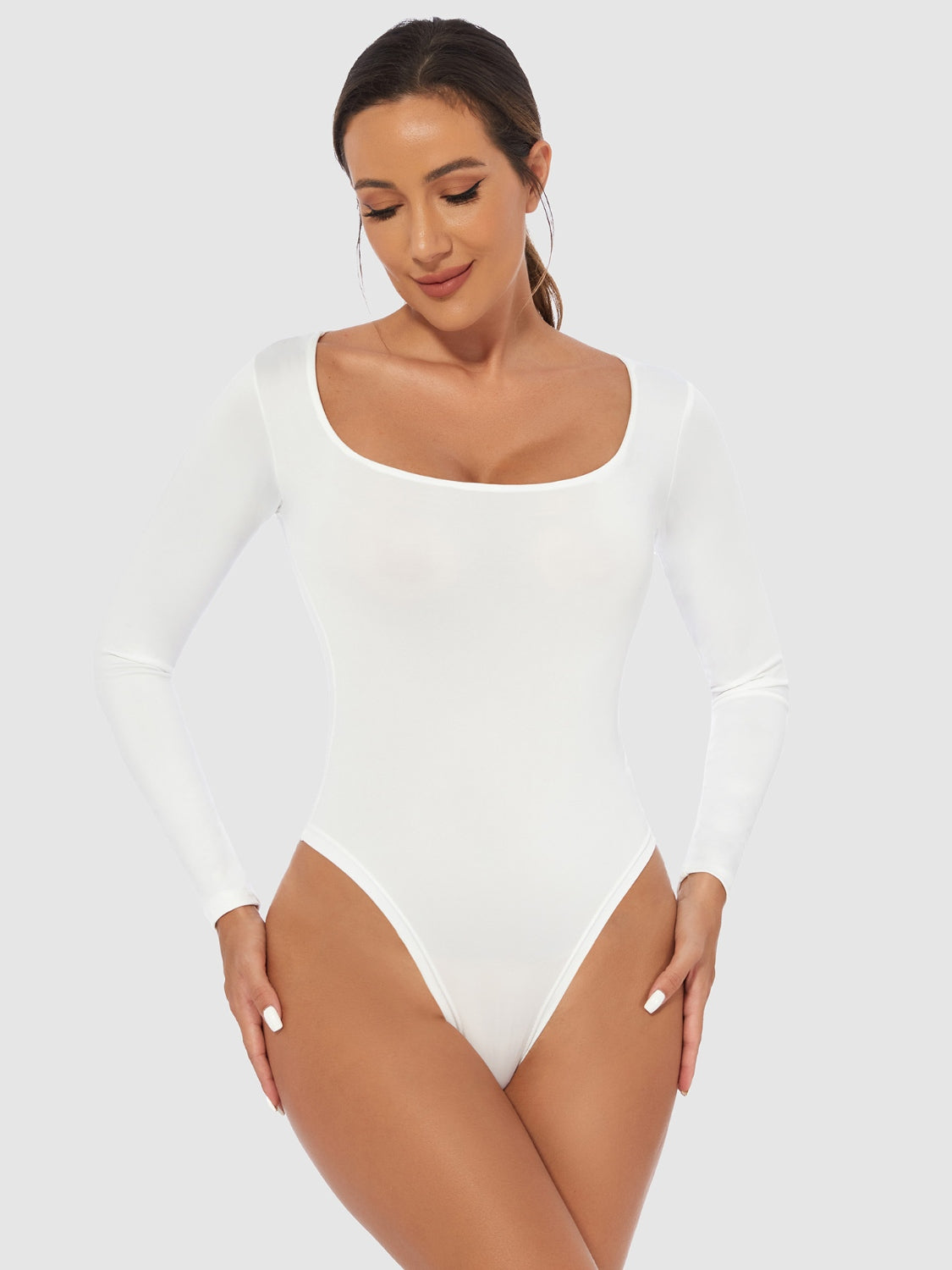 Full Size Scoop Neck Long Sleeve Bodysuit-Bella Boutique Collective