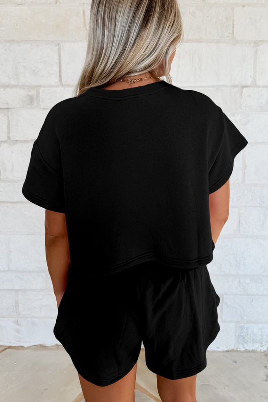 Black 2pcs Cropped Tee and Ruffle High Waist Skort Set-Bella Boutique Collective