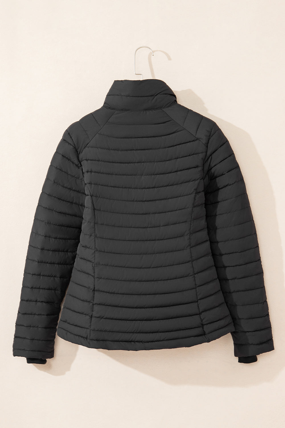 Black Solid Color Quilted Zip-up Puffer Jacket-Bella Boutique Collective
