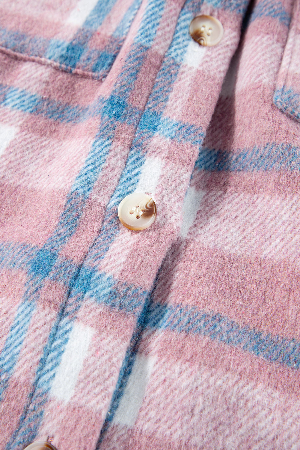 Pink Plaid Print Color Block Collared Flap Pockets Loose Shacket-Bella Boutique Collective