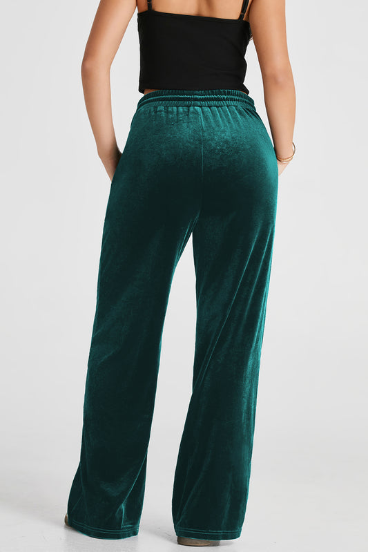 Evergreen Solid Drawstring Waist Wide Leg Pants-Bella Boutique Collective