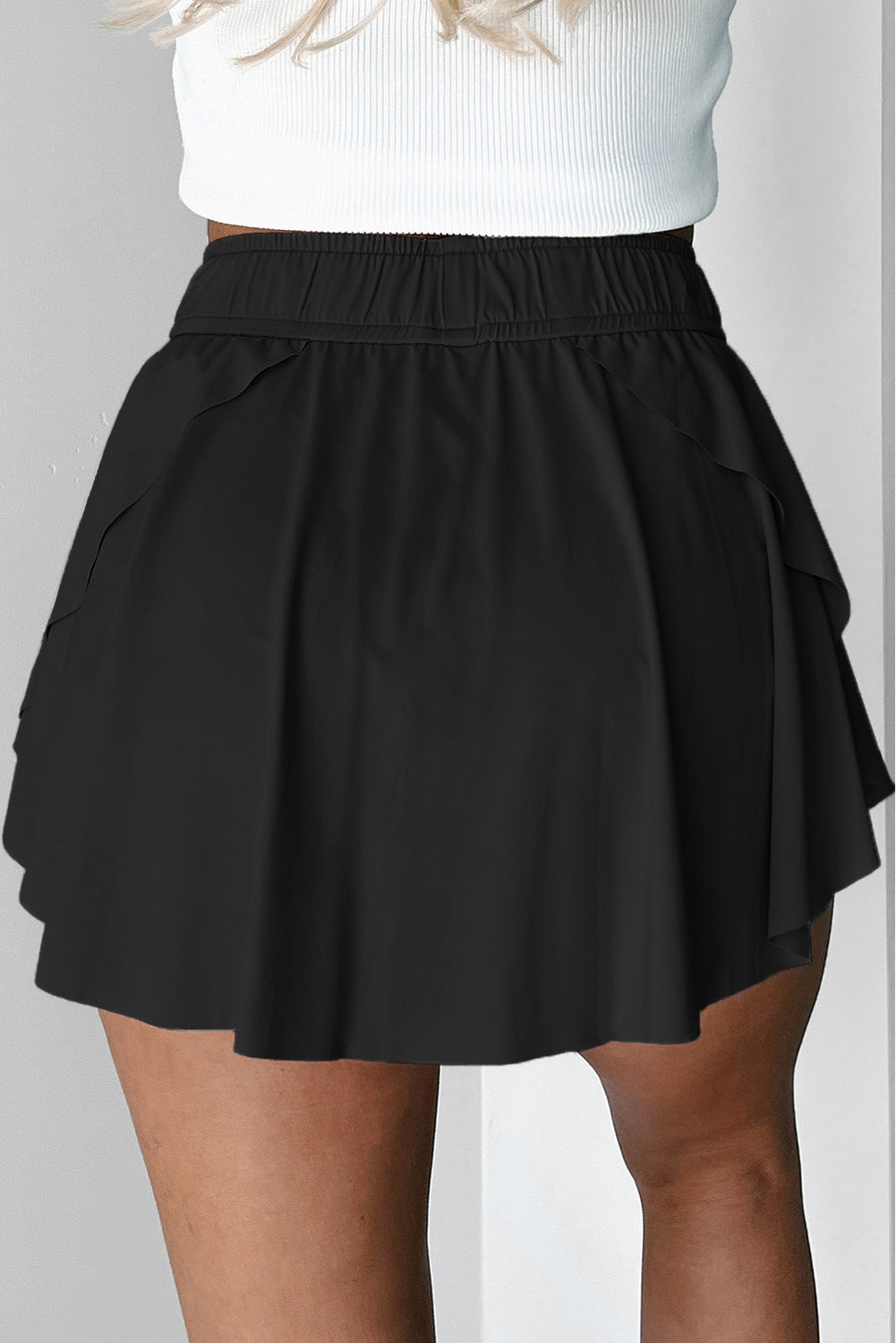 Black Drawstring High Waist Lined Tennis Skorts-Bella Boutique Collective