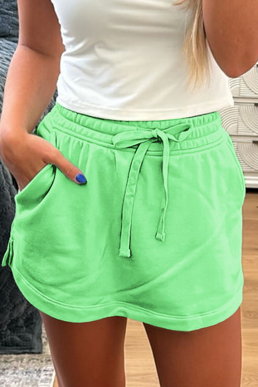 Light Green French Terry Drawstring Mini Skort with Pockets-Bella Boutique Collective