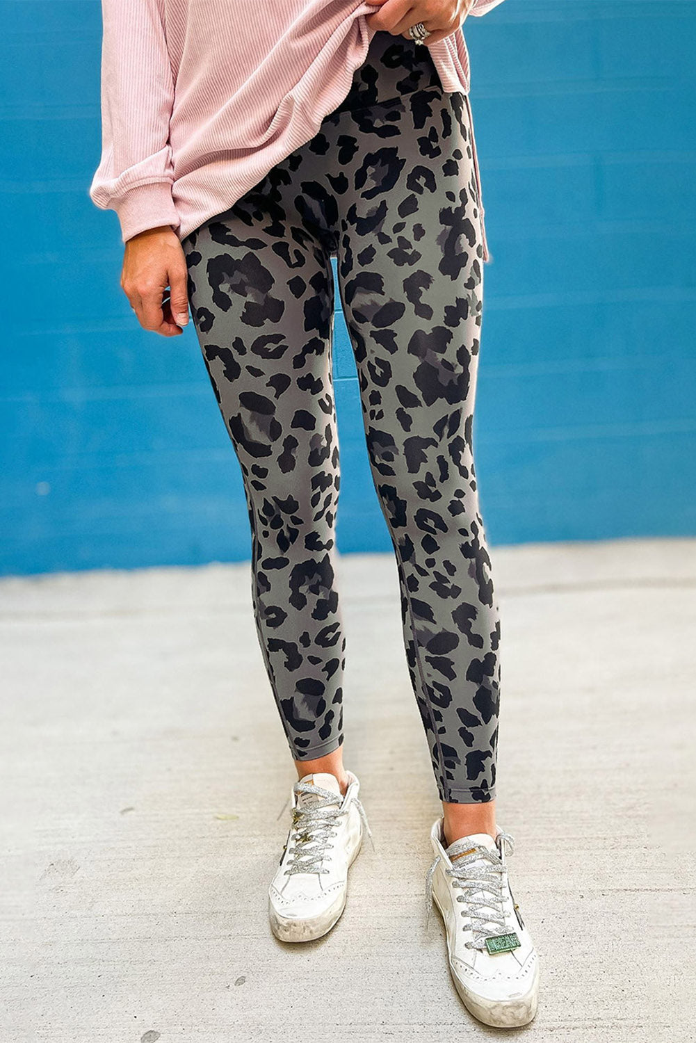 Gray Classic Leopard Print Active Leggings-Bella Boutique Collective