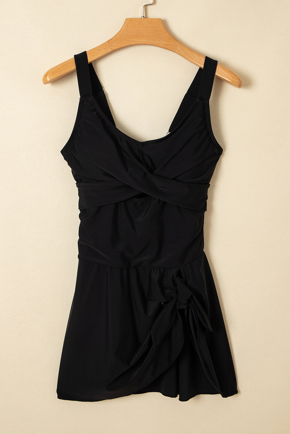 Black Adjustable Straps Cutout Ruched Knot Slit One Piece Swim Dress-Bella Boutique Collective