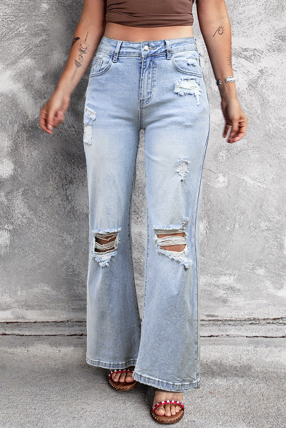 DEAR-LOVER Beau Blue Vintage Light Wash Distressed Flare Jeans-Bella Boutique Collective
