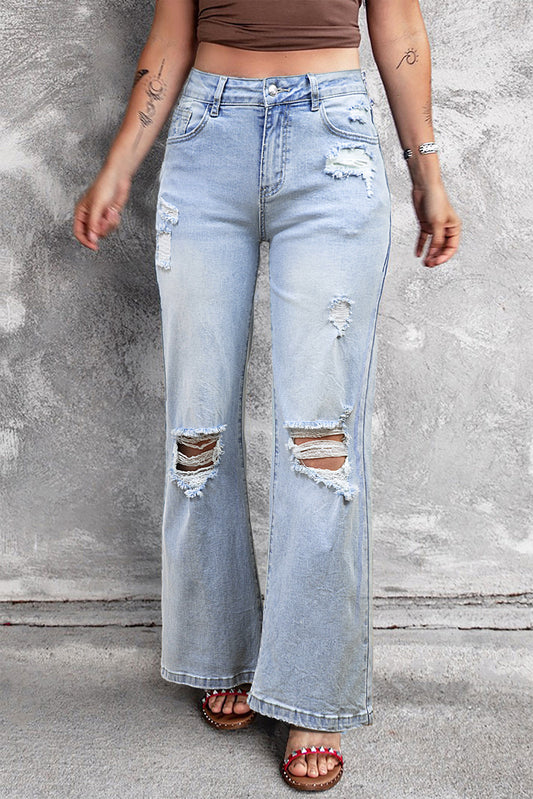 DEAR-LOVER Beau Blue Vintage Light Wash Distressed Flare Jeans-Bella Boutique Collective