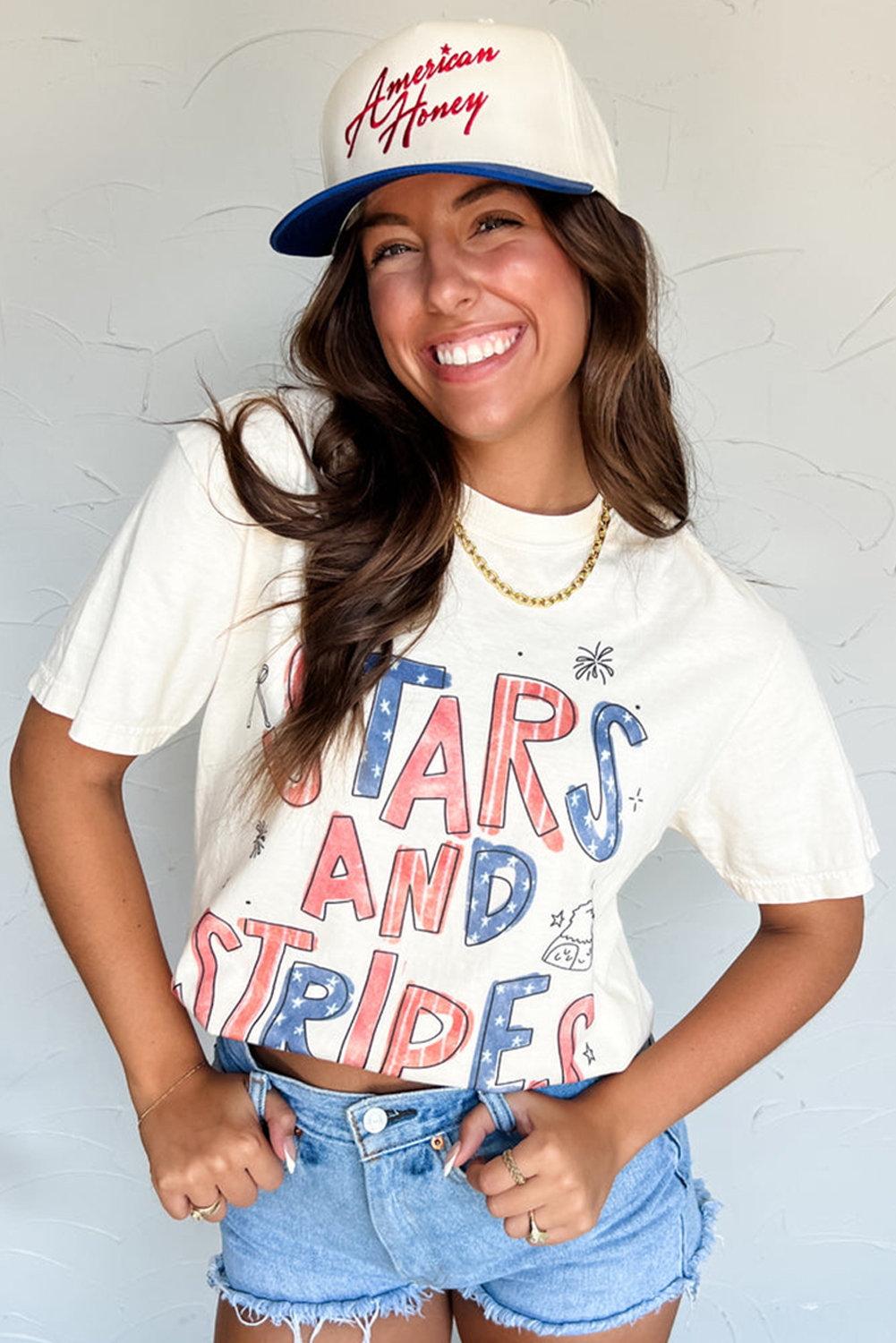 White STARS AND STRIPES Crew Neck Graphic Tee-Bella Boutique Collective