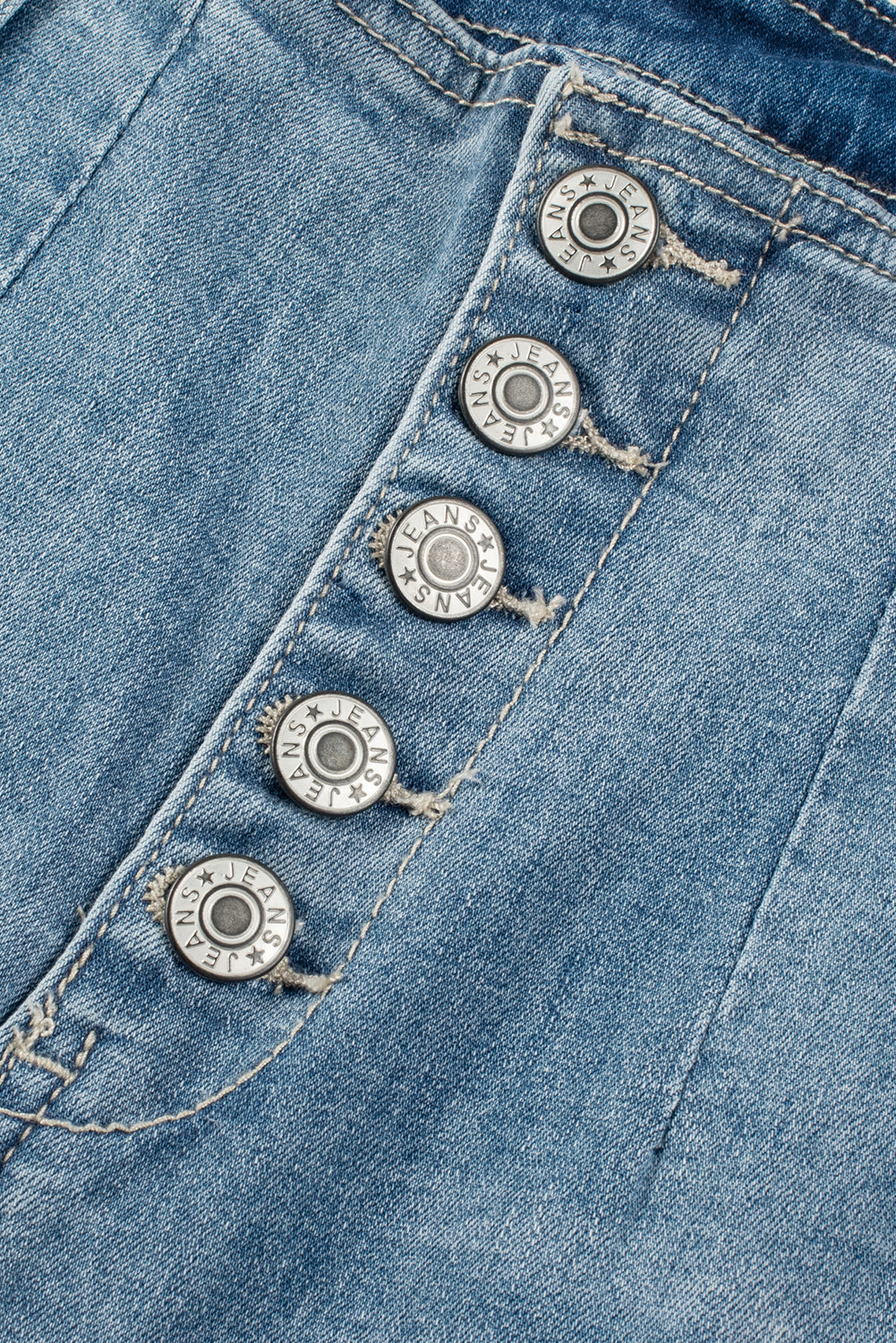 Dusk Blue Multi Buttons Medium Wash Straight Loose Leg Jeans-Bella Boutique Collective