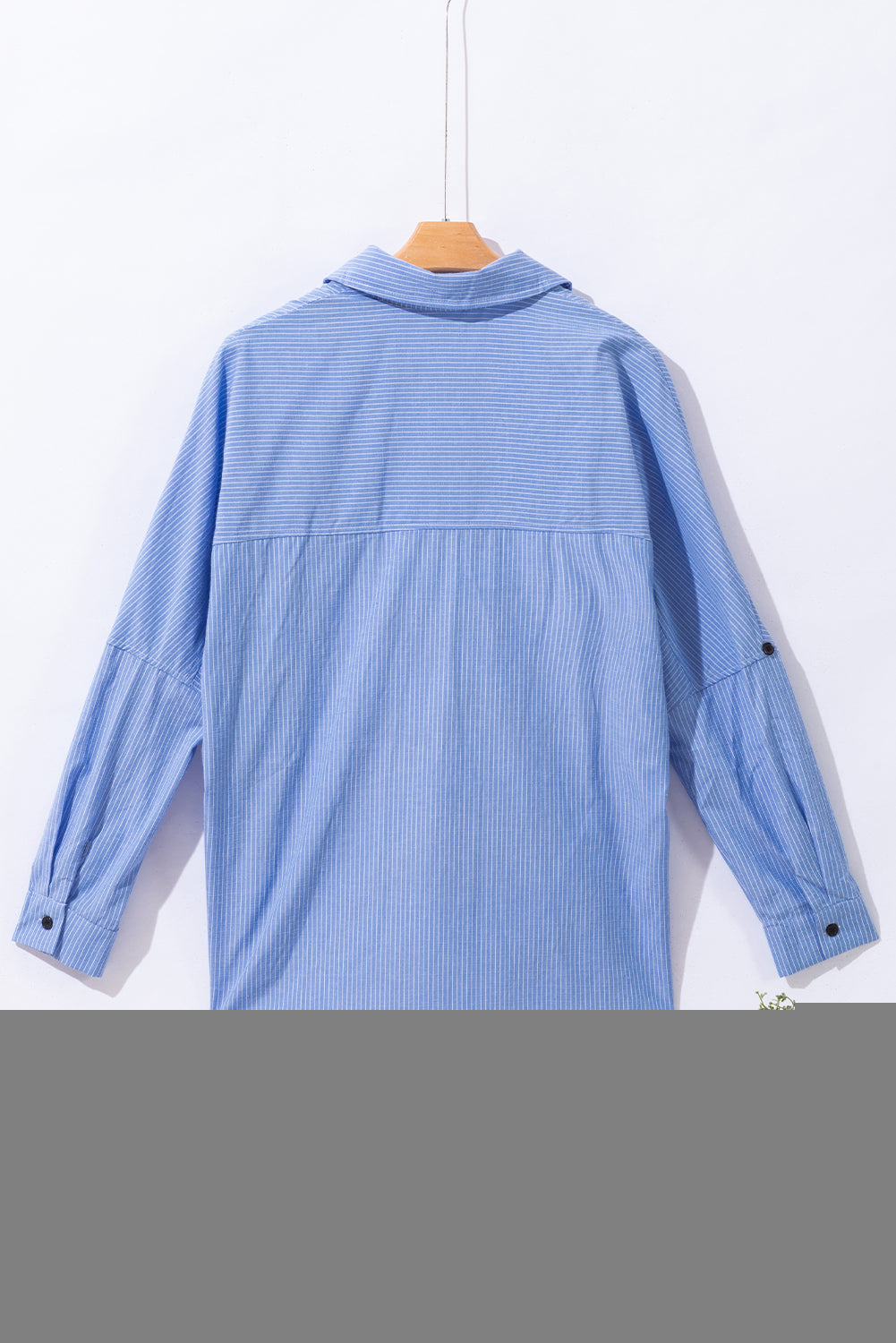 Sky Blue Stripe Roll-tab Sleeve Pocketed Long Shirt-Bella Boutique Collective