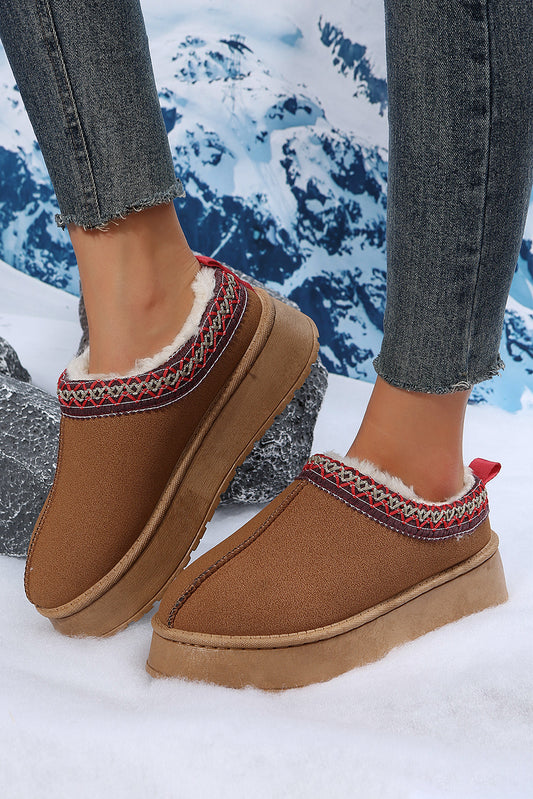 Chestnut Contrast Print Suede Plush Lined Snow Boots-Bella Boutique Collective