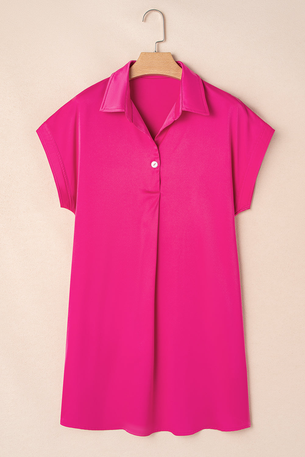 Rose Red Buttoned Collar Shift T-shirt Mini Dress-Bella Boutique Collective