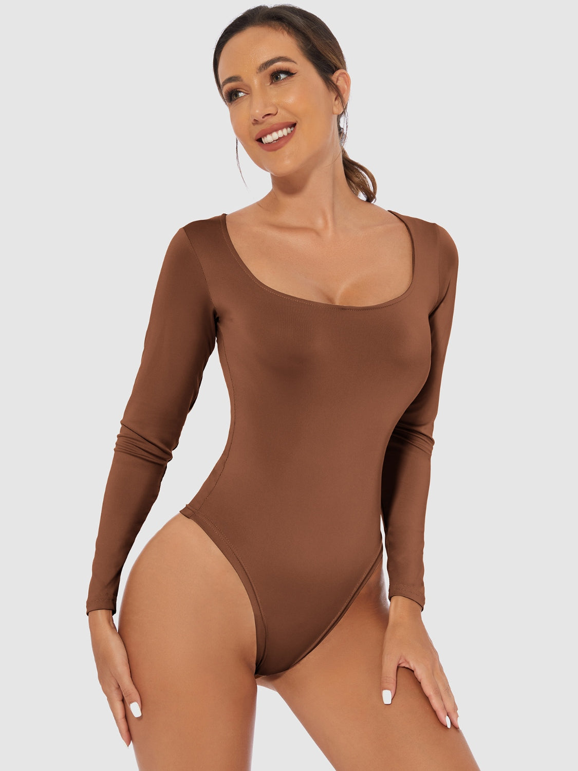 Full Size Scoop Neck Long Sleeve Bodysuit-Bella Boutique Collective