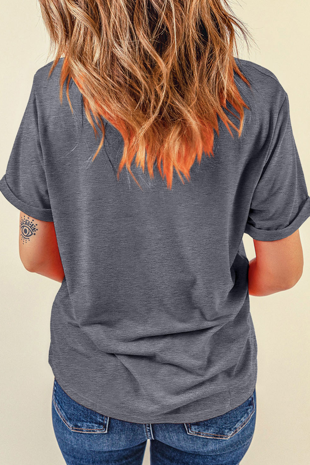 Gray Flag Pattern Sunflower Graphic Crew Neck Tee-Bella Boutique Collective