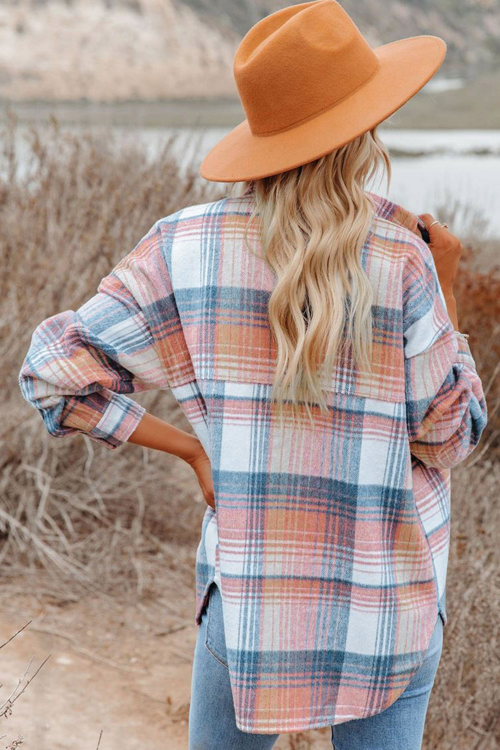 Pink Black/Pink Plaid Flap Pockets Shacket-Bella Boutique Collective